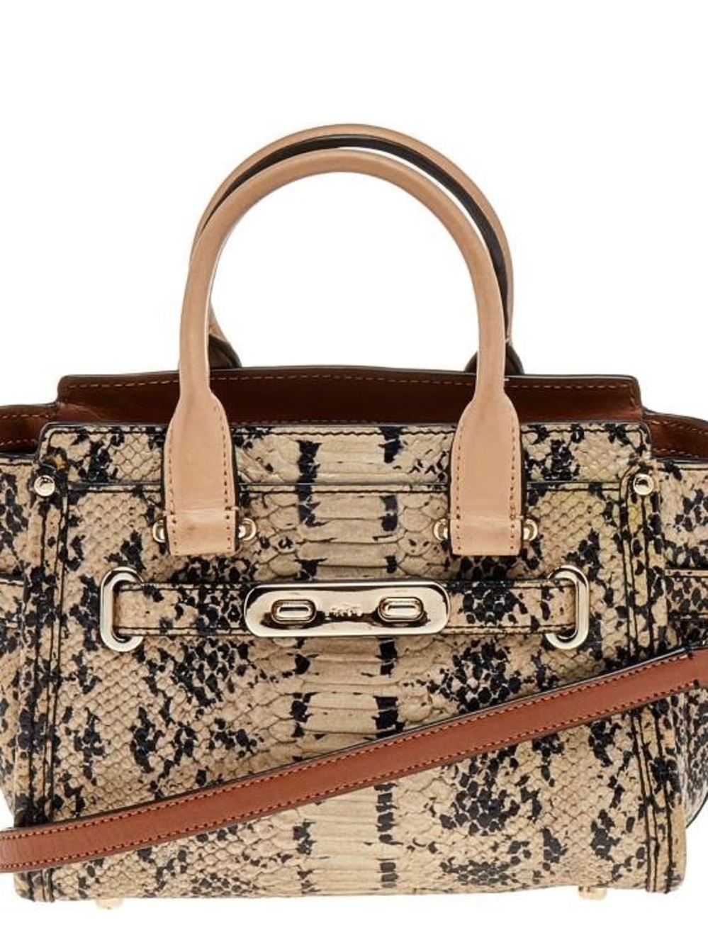 Coach Snake-Print Satchel with Tan Trim and Gold Hardware